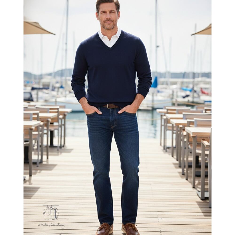 Izod Saltwater Mens 36x30 Straight Fit Denim Jeans Dark Blue Wash (F0524)